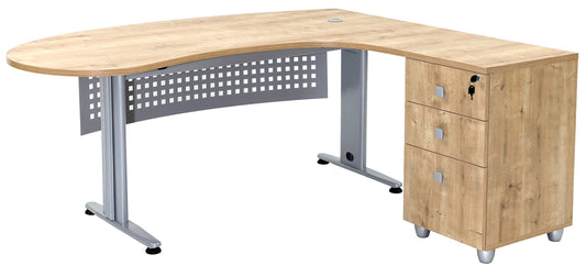 Furni24 Gela Winkeltisch Eiche Dekor rechts, Große Arbeitsfläche, inkl. Beistellcontainer