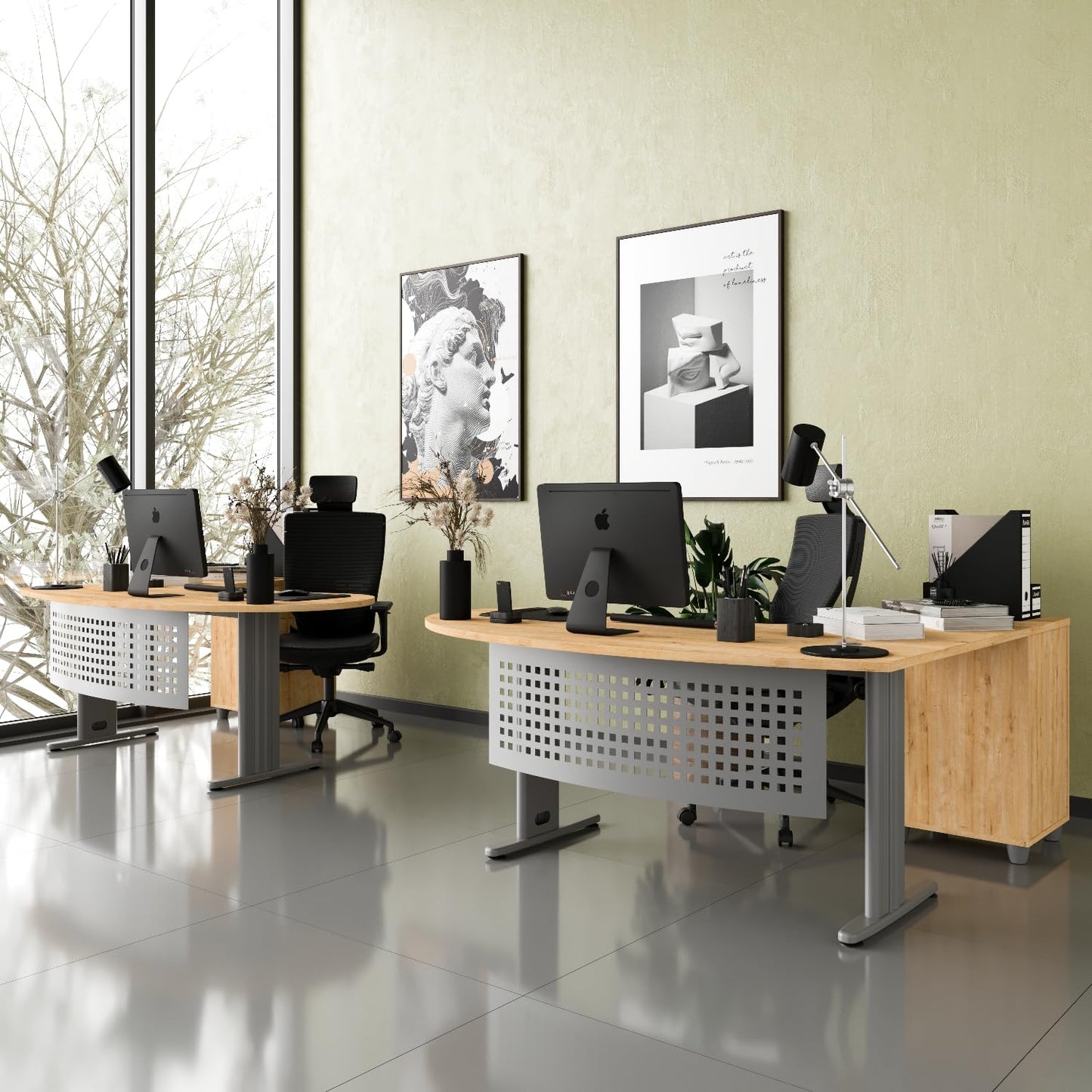 Furni24 Gela Winkeltisch Eiche Dekor rechts, Große Arbeitsfläche, inkl. Beistellcontainer