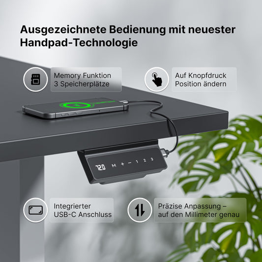 Standable ECO 160x80 cm, Elektrisch höhenverstellbar (70-115 cm), 3 Speicherstufen