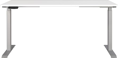 Germania 7908-639 Schreibtisch Weiß/Silber, Elektrisch höhenverstellbar, 160 x 120 x 80 cm