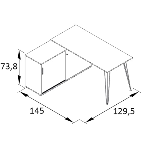Lomadox Eckschreibtisch Schwarz, moderner Büroarbeitsplatz mit integriertem Aktenschrank