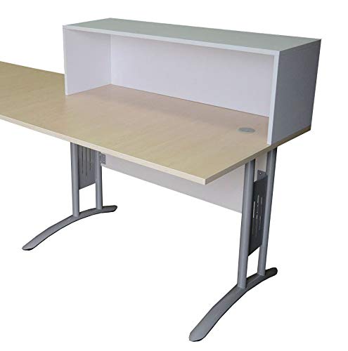 Empfangstheke Ahorn/Weiß, 2 Arbeitsplätze mit Sichtschutz, integrierte Schreibtische, Winkeltheke