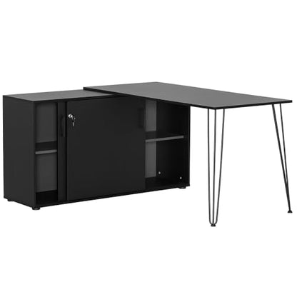 Lomadox Eckschreibtisch Schwarz, moderner Büroarbeitsplatz mit integriertem Aktenschrank