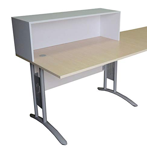 Empfangstheke Ahorn/Weiß, 2 Arbeitsplätze mit Sichtschutz, integrierte Schreibtische, Winkeltheke