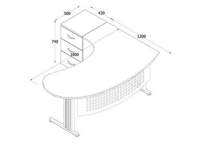 Furni24 Gela Winkeltisch Eiche Dekor rechts, Große Arbeitsfläche, inkl. Beistellcontainer