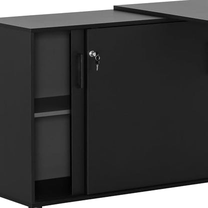 Lomadox Eckschreibtisch Schwarz, moderner Büroarbeitsplatz mit integriertem Aktenschrank