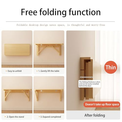 Klappschreibtisch Wandmontage 60x40 cm, Massivholz, Platzsparend & schwebend für kleine Räume