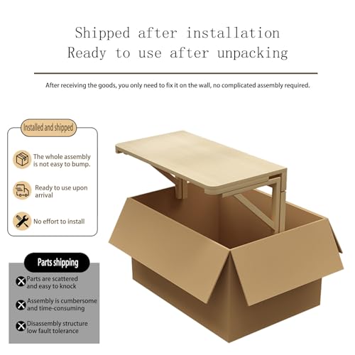 Klappschreibtisch Wandmontage 60x40 cm, Massivholz, Platzsparend & schwebend für kleine Räume