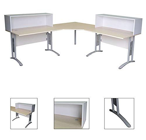 Empfangstheke Ahorn/Weiß, 2 Arbeitsplätze mit Sichtschutz, integrierte Schreibtische, Winkeltheke