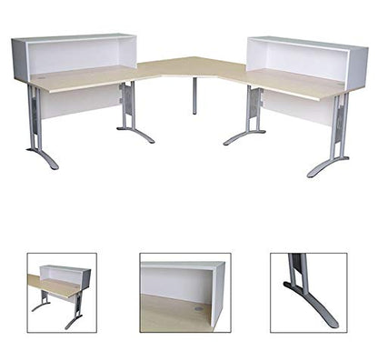 Empfangstheke Ahorn/Weiß, 2 Arbeitsplätze mit Sichtschutz, integrierte Schreibtische, Winkeltheke