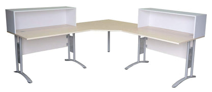 Empfangstheke Ahorn/Weiß, 2 Arbeitsplätze mit Sichtschutz, integrierte Schreibtische, Winkeltheke