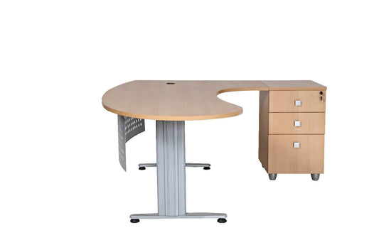 Furni24 Gela Winkeltisch Buche Dekor rechts, Große Arbeitsfläche, inkl. Beistellcontainer