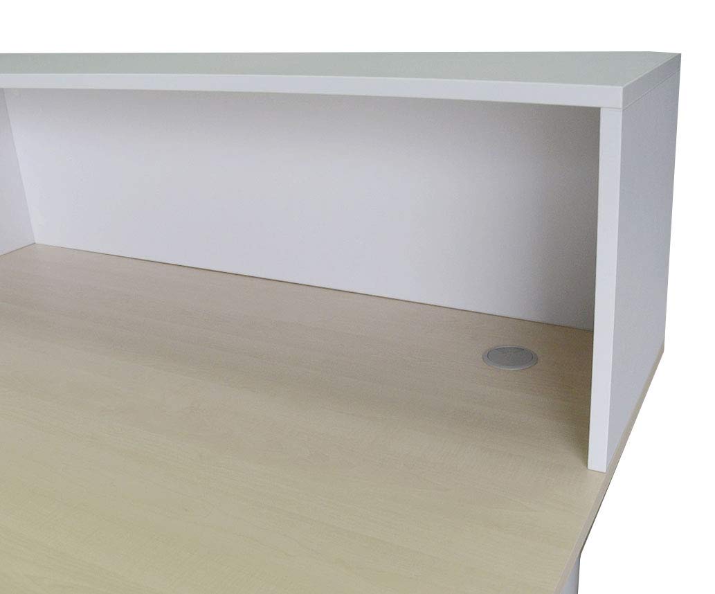 Empfangstheke Ahorn/Weiß, 2 Arbeitsplätze mit Sichtschutz, integrierte Schreibtische, Winkeltheke