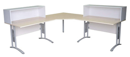 Empfangstheke Ahorn/Weiß, 2 Arbeitsplätze mit Sichtschutz, integrierte Schreibtische, Winkeltheke