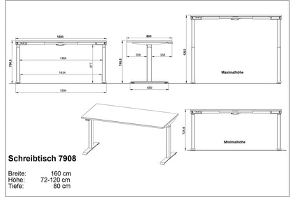 Germania 7908-639 Schreibtisch Weiß/Silber, Elektrisch höhenverstellbar, 160 x 120 x 80 cm