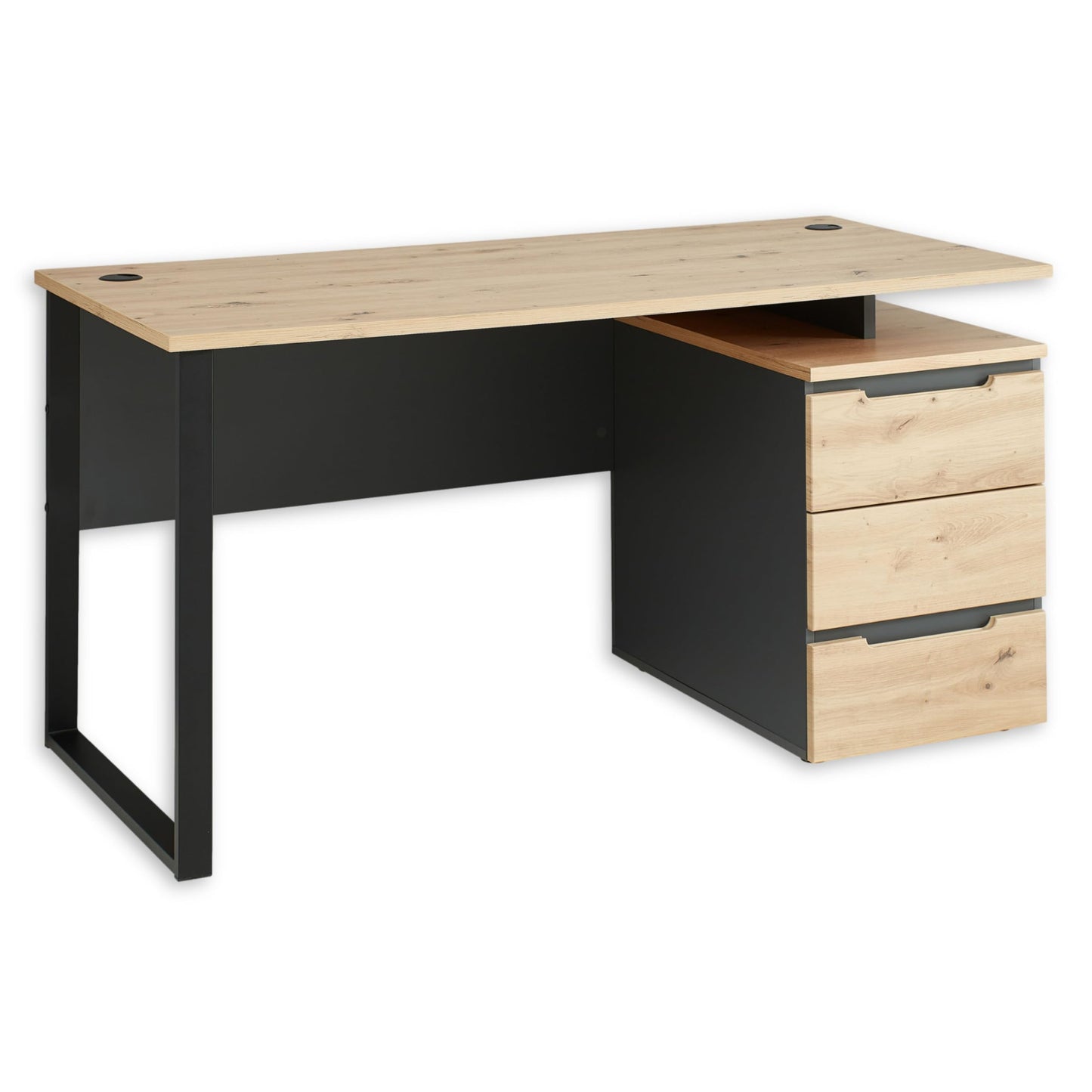 Stella Trading Schreibtisch Artisan Eiche/Graphit, Metallgestell & Rollcontainer, 150x77x73 cm