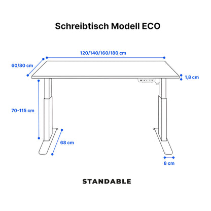 Standable ECO 160x80 cm, Elektrisch höhenverstellbar (70-115 cm), 3 Speicherstufen
