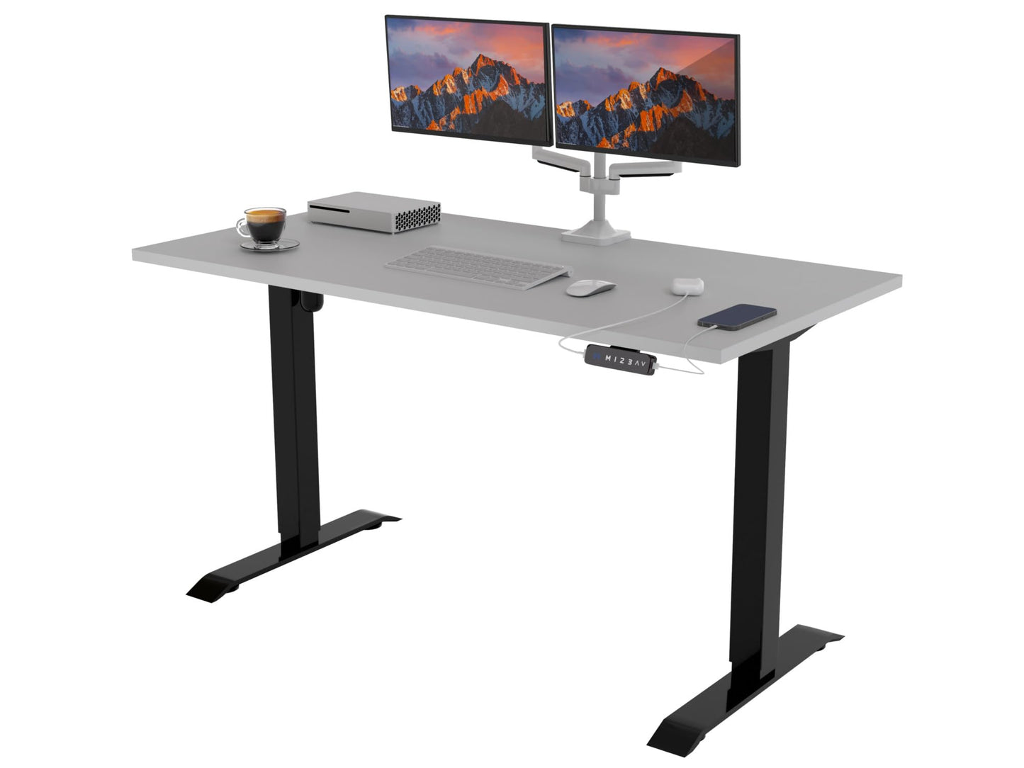 POKAR Schreibtisch Elektrisch höhenverstellbar, Lichtgrau, 140 x 80 cm