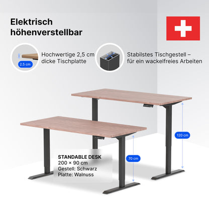 Standable Desk 200x90 cm, Elektrisch höhenverstellbar (70-120 cm), 4 Speicherstufen, Ergonomisch