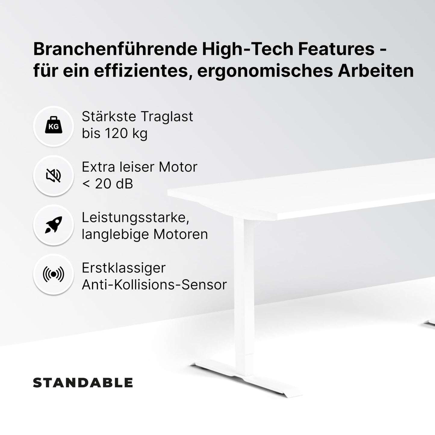 Standable Desk 180x90 cm, Elektrisch höhenverstellbar (70-120 cm), 4 Speicherstufen, Ergonomisch