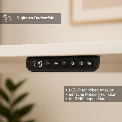 ASSMANN Pitino 140x70 cm, Elektrisch höhenverstellbar, Eiche Tabak/Weiß, Memory & Kollisionsschutz