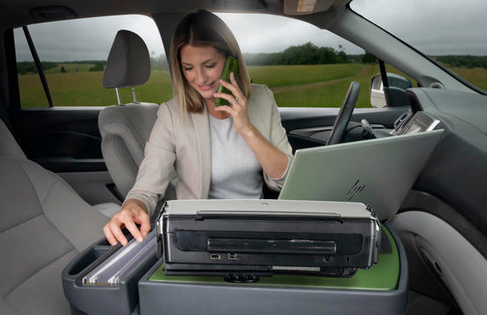 AutoExec Efficiency GripMaster KFZ-Schreibtisch, Armeegrün, mit Druckerständer für mobiles Büro