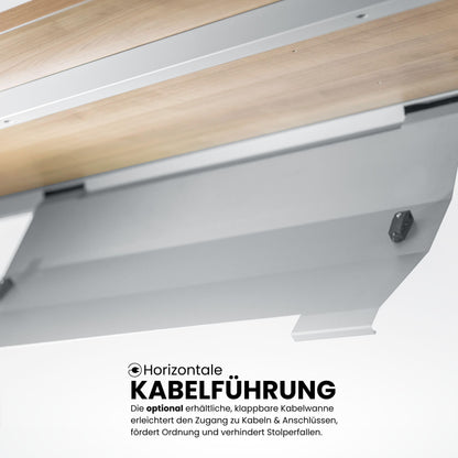 bümö R-Serie Schreibtisch 200x100 cm, Weiß/Silber, Manuell höhenverstellbar, Großer PC-Tisch