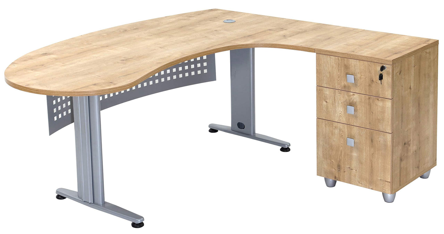 Furni24 Gela Winkeltisch Eiche Dekor rechts, Große Arbeitsfläche, inkl. Beistellcontainer