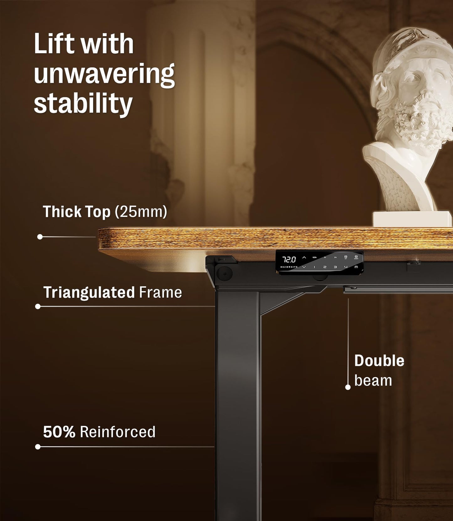 MAIDeSITe S2 Pro 140x70 cm, Elektrisch höhenverstellbar, Dualmotor (160kg Last), Kollisionsschutz