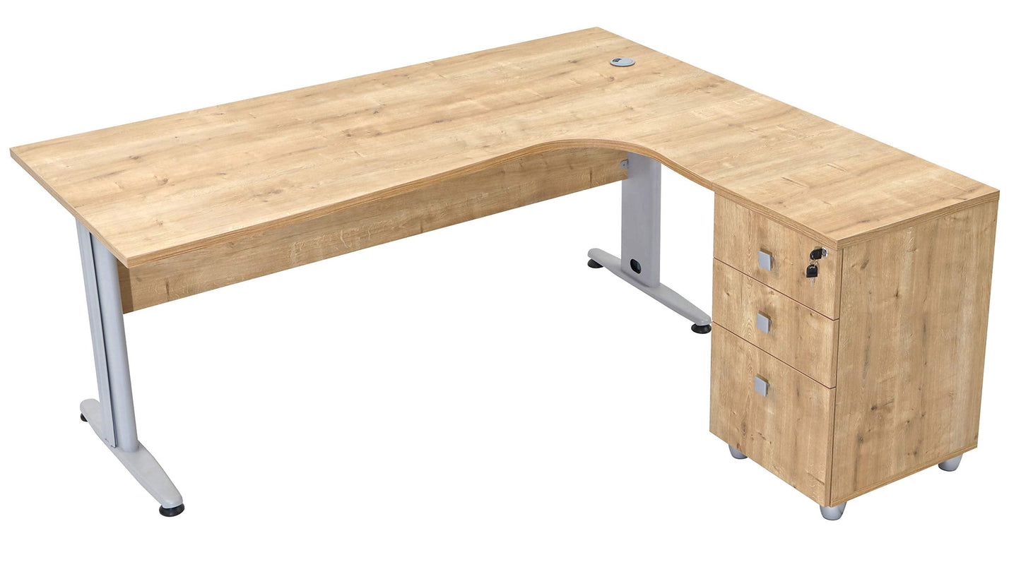 Furni24 Dona Winkeltisch Eiche, 180x120x74 cm, inkl. Beistellcontainer rechts gewinkelt