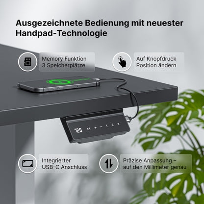 Standable ECO 160x80 cm, Elektrisch höhenverstellbar (70-115 cm), 3 Speicherstufen