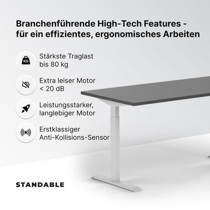 Standable ECO 160x80 cm, Elektrisch höhenverstellbar (70-115 cm), 3 Speicherstufen