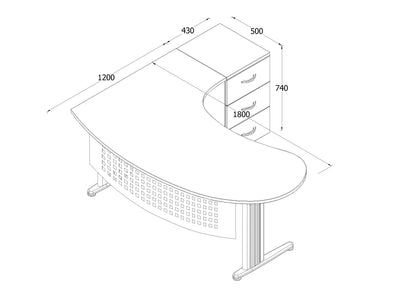 Furni24 Gela Winkeltisch Buche Dekor rechts, Große Arbeitsfläche, inkl. Beistellcontainer