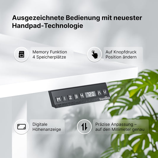 Standable Desk 180x90 cm, Elektrisch höhenverstellbar (70-120 cm), 4 Speicherstufen, Ergonomisch