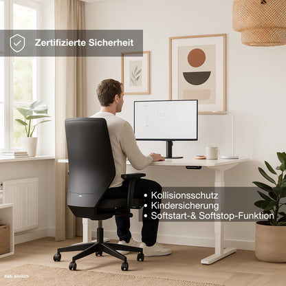 ASSMANN Pitino Curved 140x80 cm, Elektrisch höhenverstellbar, Anthrazit/Weiß, 5 Jahre Garantie