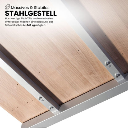 bümö R-Serie Schreibtisch 200x100 cm, Weiß/Silber, Manuell höhenverstellbar, Großer PC-Tisch