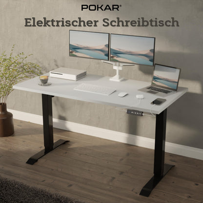 POKAR Schreibtisch Elektrisch höhenverstellbar, Lichtgrau, 140 x 80 cm