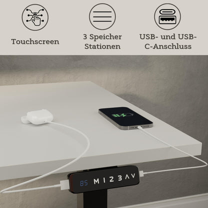 POKAR Schreibtisch Elektrisch höhenverstellbar, Lichtgrau, 140 x 80 cm