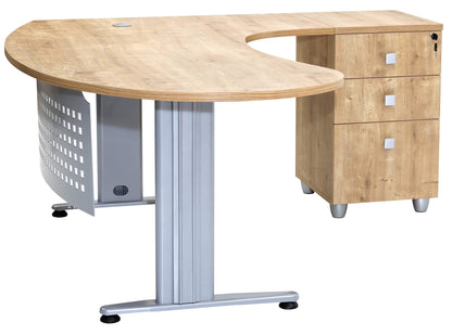 Furni24 Gela Winkeltisch Eiche Dekor rechts, Große Arbeitsfläche, inkl. Beistellcontainer