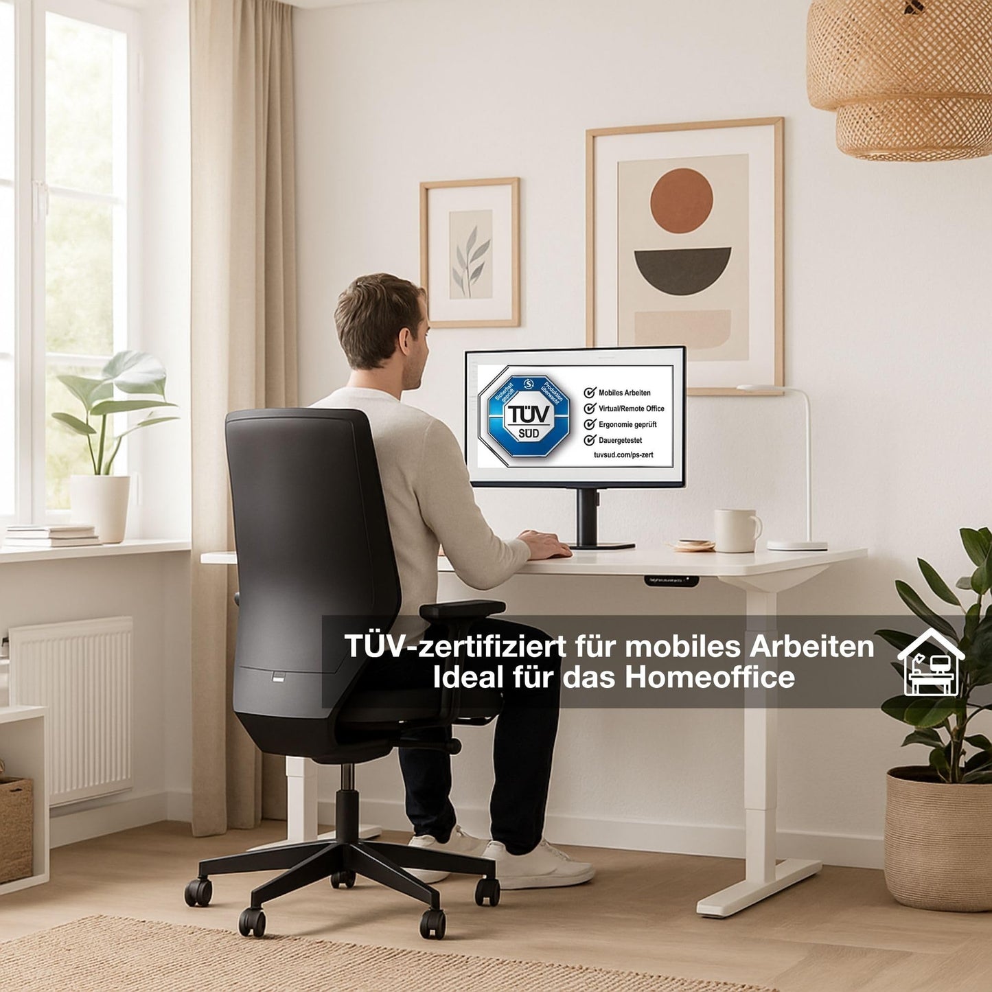 ASSMANN Y-Line Curved 180x80 cm, Elektrisch höhenverstellbar, Eiche Natura, Memoryfunktion